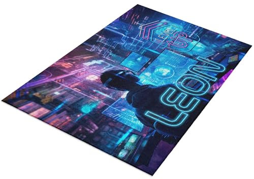 timalo® Moderner Gaming Teppich personalisiert mit Namen | Gamer Teppich Gaming Room | Fußmatte mit Wunschname Kinderzimmer Dekoration Jugendzimmer | Zocker Neon