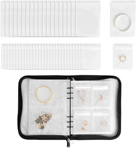KIKIGOAL Transparent Jewelry Storage Book Jewellery Organiser with Pockets Earring Storage Jewelry Display Book Album with 80 Grids+30 pcs PVC Bags (60 Grids+30 pcs 6 * 8 + 20pcs 9 * 13) …