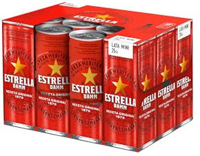ESTRELLA DAMM - Experiencia Mediterránea en Cerveza Lager | Caja de 24 Latas 250 ml| Receta Tradicional Desde 1876