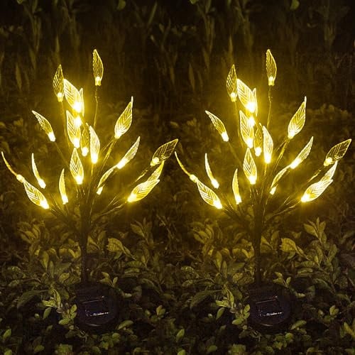 Solarlampen für Außen Garten, 2 Stück 20 LEDs Solar Zweige Aussen, 2 Modes Wasserdicht Solarleuchten, Solar Simulations Baum Licht für Yard Rasen Draußen Weihnachten