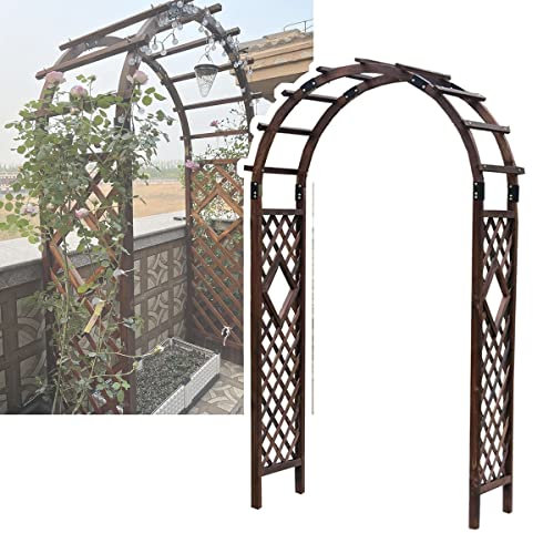 Tonnelle De Treillis D'Arche De Jardin Extérieure D'Arche De Rose avec 4X Piquets De Sol pour Vignes Grimpantes, Pergola D'Arche en Bois Marron/Blanc (Couleur : Marron, Taille : 140X225Cm/