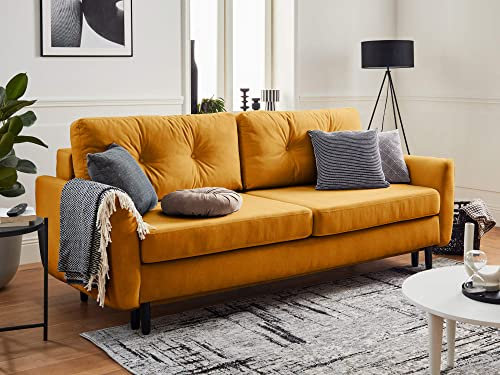 Lisa Design Nils - Einzelsofa 3-Sitzer Schlaffunktion - mit Bettkasten Aufbewahrung - Samt Gelb