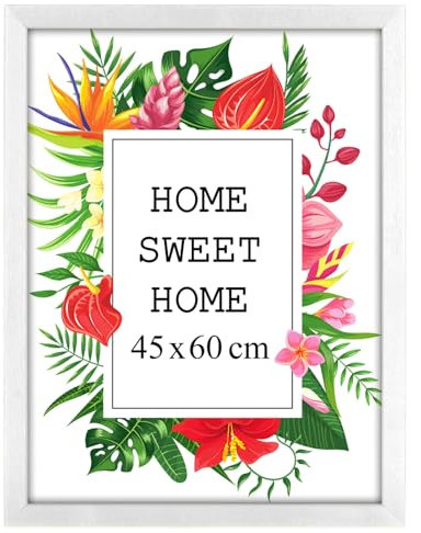 MG Design Weiß Bilderrahmen 45 x 60 cm – Aus echtem Holz mit Acrylglas, zum Aufhängen & Aufstellen, für Fotos, Poster & Puzzle
