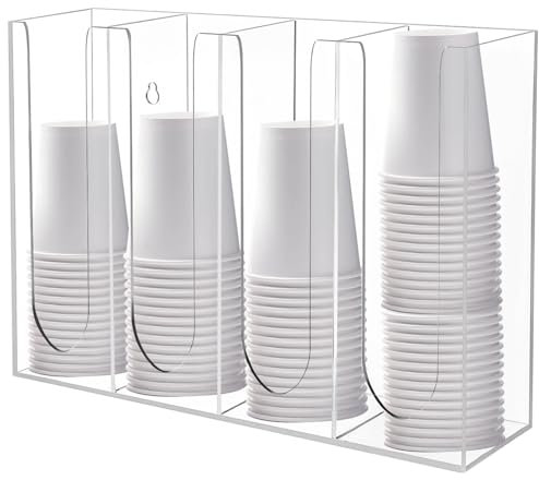 Varku 4-Compartment Coffee Cup Dispenser, Acrylic Disposable Cup Holder and Lid for Counter, Wall-Mounted Cup Organizer, Clear Sauce Cup Storage Holder or Kitchen, Coffee, Bar