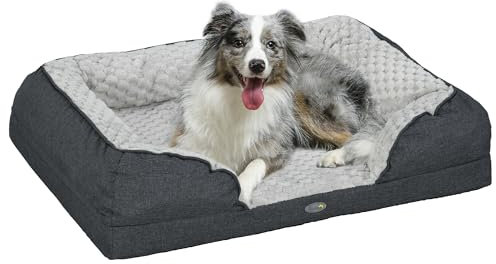 PawHut gepolstertes Hundebett mit abnehmbarem, waschbarem Kissen, Hundezwinger mittlere Größe mit rutschfestem Boden, 90x69x21cm, anthrazitfarben