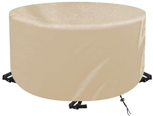 WXWYGNY Housse de Protection Ronde pour Salon de Jardin Ø110x75cm,420D Housse Table de Jardin Ronde,Housse Imperméable et Anti-UV pour Table et Mobilier de Jardin,Housse de Meuble Ronde,Beige