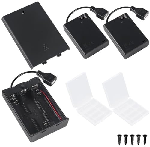MKBKLLJY 3Pcs AA Battery Holder with Switch and USB Socket - 3x1.5V Battery Case Box Holder with On/Off Switch, Cover Screw and Transparent Storage Case for Arduino, RC Cars, LED Strip Light