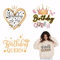 SUPERDANT 4PCS Birthday Queen Iron On Transfers Birthday Girl Heat Transfer Decals for T Shirts Iron on Patches Stickers DIY Clothes Decoration Heart Shape Transfers for Hoodies T-Shirt Jackets