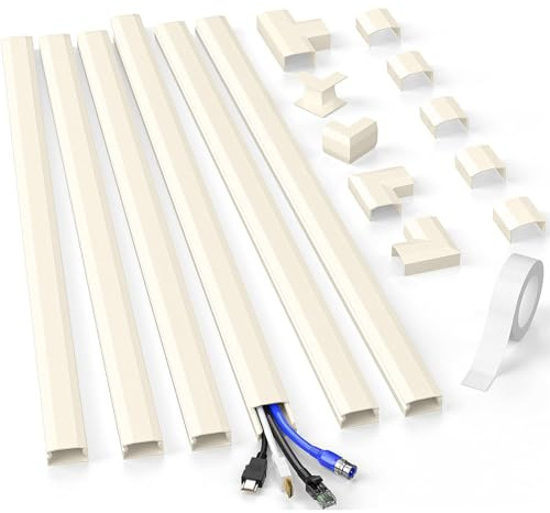 Delamu Kabelkanal Beige Selbstklebend, 2.4M (6 Stück - 30x17 mm) Kabelschacht Wand, PVC Kabelkanäle Aussenbereich Wetterfest für TV und Computer im Home Office