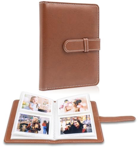 64 Taschen Fotoalbum Buch für 2x3 Inch Film - Mini kleine Alben für Fujifilm Instax Mini Sofortbildkamera, für Polaroid Hi-Print Bilder, Kpop Fotokartenhalter Binder (Brown)