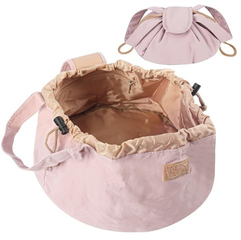 Kosmetiktasche - Tragbare Reise Make Up Tasche, wasserdichte Schminktasche mit Kordelzug, Lazy Kosmetikbeutel, One-Step Organizer Makeup Tasche, Leicht, Große Kapazität, für Damen & Mädchen (Rosa)