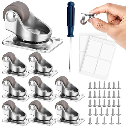 8 Piezas Ruedas para Muebles Ruedas Giratorias Pequeñas Rueda Tamaño Mini Kit Completo con Tornillos y Destornillador para Muebles Pequeños Equipos DIY Almacenaje de Plástico
