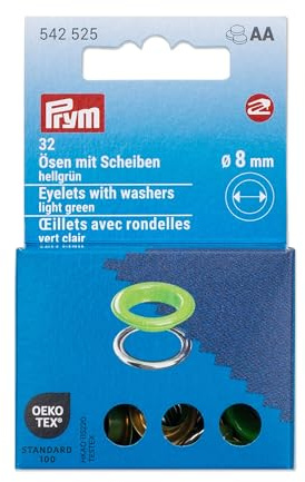 Prym 542525 Ösen mit Scheiben, 8 mm, hellgrün/silberfarbig, kompatibel mit dem Vario Creative Tool