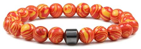 DAIJES Malachit Perlen Armband Zylinder Hämatit Naturstein Armbänder-Zylinder Orange
