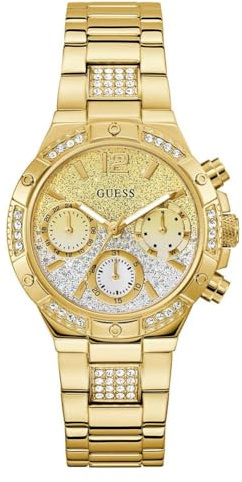 Guess Women's Harlow Watch with Date Display, Cubic Zirconia, Gold Stainless Steel Strap, Mineral Glass, Bi-Colour Dial, 5 Bar, Case Diameter: 38 mm, GW0950L2