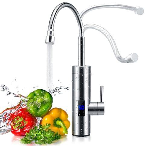 Instant Hot Water Tap, Electric Tap UK Plug, 220V 3000W Electric Hot and Cold Mixer Water Faucet with LED Digital Display for Kitchen Bathroom