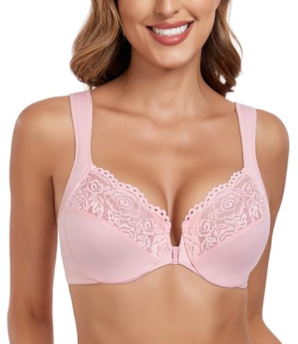 Lemorosy Soutien-Gorge Femme Fermeture Devant Armature Dentelle(Rose,95C)