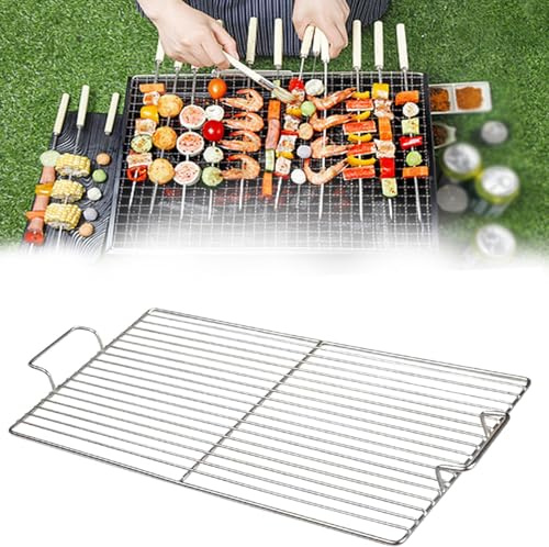 Großes Edelstahl-Grillrost mit Griff, verdicktes quadratisches Loch, leicht zu reinigen, perfekt für Outdoor-Grillen (80-100 cm)