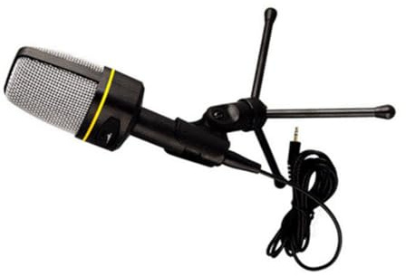 Parliky Retro Computermikrofon mit 3, 5-mm Stecker, Tischmodell | Schwarz, Kunststoffgehäuse, Nierencharakteristik, Verstellbares Dreibein für Podcasts und Sprache