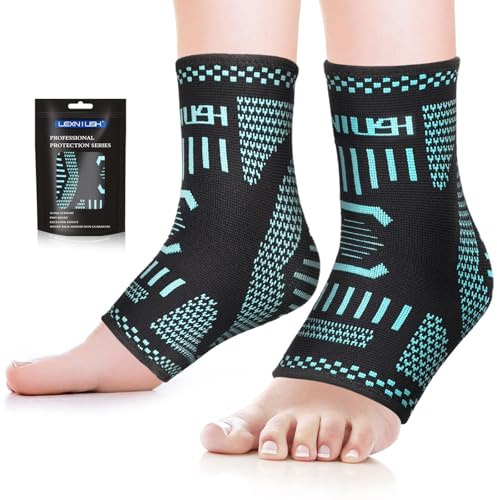 Lexniush Sprunggelenkbandage 2 Stück, Knöchelbandage für Rechts/links, Fußgelenkbandage für Plantarfasziitis, Achillessehne, Arthritis, Orthopädische Fußbandage für Damen Männer Sport, Schwarz Blau L