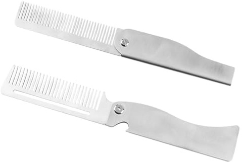 Angoily 2 Stück Pack Faltbarer Edelstahl Bart und Schnurrbartkamm Tragbar Kleiner Haarschonend für Herren Reisen und Styling