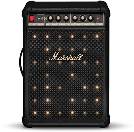 Marshall Bromley 450 Portable Party Speaker - Loud 360° Sound with Bass EQ Controls | 40+ Hours Playtime | Bluetooth, 3.5 mm AUX, RCA, Microphone, Instrument Inputs | LED Lights - Black and Brass