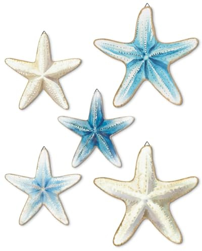 Putuo Decor Blau-Weißes Seestern-Strand-Wanddeko-Set (5-teilig), maritime Hängedeko für Küstenhäuser, Badezimmer, Poolbereich (Nicht 3D)