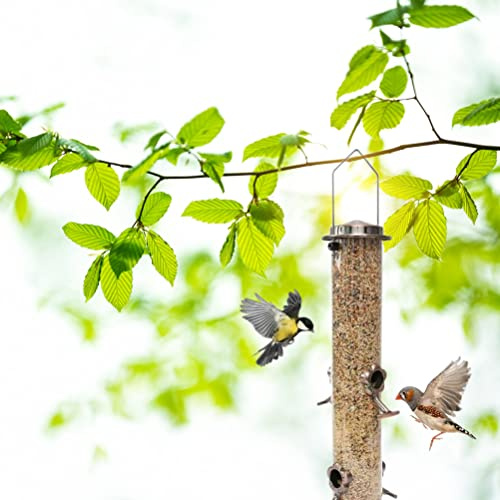 SIXRUN Tube Bird Feeder, Clear Plastic Seed Dispenser with Lift Cover for Easy Filling, Weather Metal Alloy Hanging Feeder for Garden Yard to Attract Blue Tit Sparrow (A)
