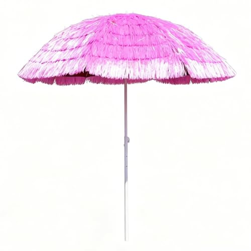 Genérico Sombrilla de Playa de Paja Rosa, Protección UV, Parasol Portátil de 200cm para Exterior, Piscina, Jardín o Patio Trasero
