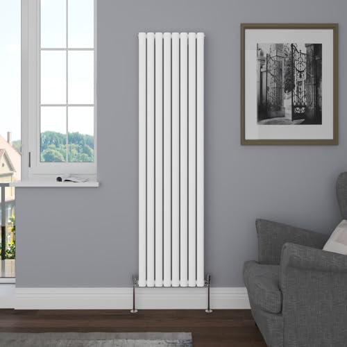 NRG Vertical Designer Radiator Single Panel Tall Upright Oval Column Modern 1800x472mm Bathroom Central Heating Gloss White