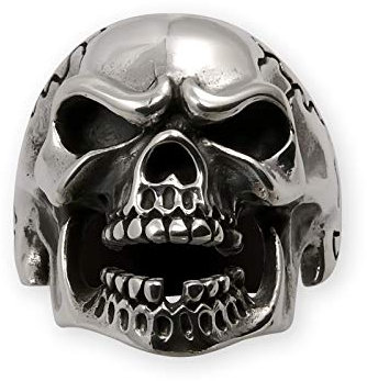 Fly Style 1 Stück Ringe aus Edelstahl - Totenkopf, Alien, Drache, Eisernes Kreuz, Ring Grösse:23.9 mm, Modelle:Zorniger Skull mit Zahnlücke