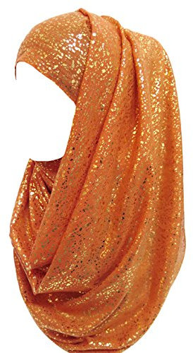 Lina & Lily Damen Hijab Muslimische Kopftuch Schal Turban mit Gold Glitzert Funkeln (Orange)