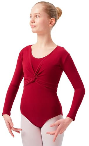 tanzmuster ® Kinder Ballett Langarm Top - Mia - mit Twist (Wickeloptik) - aus sehr weichem und festem Baumwollstoff - in burgunder, Größe:92/98
