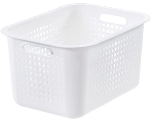 SmartStore 13L Recycled Plastic Storage Basket with handles - White - Sustainable, Stackable and Nestable - 10 Year Guarantee - Medium basket - L37 x W28 x H20 cm