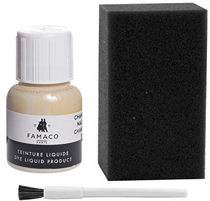 Dye Design Paint for Leather and Faux Leather Shoes, Trainers, with Sponge and Brush, Famaco Dye Liquid, (Champagne)