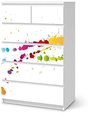 Möbelfolie selbstklebend passend für IKEA Malm Kommode 6 Schubladen (hoch) I Möbeldeko - Möbel-Aufkleber Folie Tattoo I Wohndeko für Esszimmer und Wohnzimmer - Design: Splash 2