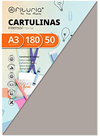Pack 50 Cartulinas Color Gris Tamaño A3 180g
