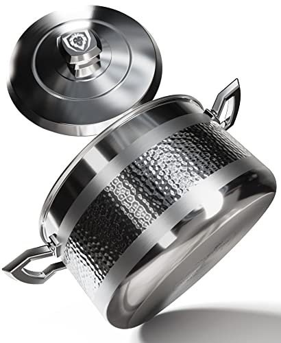 DALSTRONG Kochtopf - 5 L - Premium Kochgeschirr - The Avalon Series - 5-Schicht-Kupferkern - Gehämmertem Finish - Silber - mit Deckel & Topfschutz