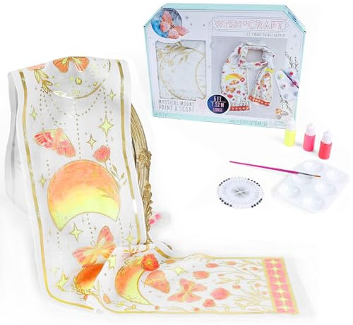 TBC Painting Scarf Craft Kits, 5ft Scarf with Printed Pattern in Gold with Moons,Flowers and Star Shapes, Craft Sets, Holiday Gifts for Women