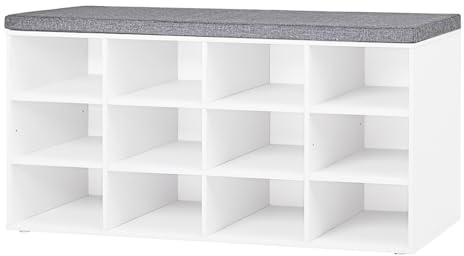 DINZI LVJ Shoe Storage Bench with Cushion, 40.9 Cubby Shoe Rack, 12-Cubby