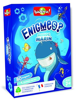 Bioviva - Enigmes - Monde Marin - Jeu de Cartes Enfants 7+ | Jeu Educatif Devinettes - Dès 7 ans - 2 à 6 joueurs - Fabriqué en France