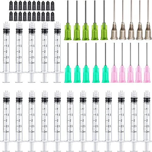 Gufastoe 20 Stück Spritze 3ml Spitzen mit 14ga/16ga/18ga/20ga Stumpfen und Spritzendeckel für Experimente, industrielle Anwendungen