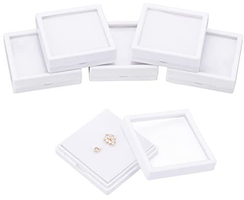 BENECREAT 6 weiße Edelstein-Schaukasten Mit Schwammkissen Geschenkboxen Durchsichtige Fensterbox Für Schmuckverpackung, 7x7x2cm