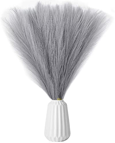 Colexy Künstliche Pampasgras 5 Stück 45cm Flauschig Faux Pampasgrass Boho Künstliches Pampasgras kunstblumen Deko Blumenarrangement Vasenfüllungen für Zuhause, Wohnzimmer, Hochzeit (grau)