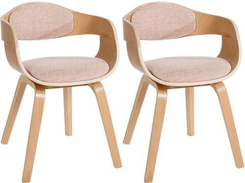 CLP 2er Set Retrostühle Kingston mit Stoffbezug und umlaufender Rückenlehne I Lehnstühle mit Polsterung und Holzgestell, Farbe:Natur/Creme, Gestell Farbe:Natur