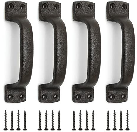 Livfodrm Barn Door Handles,17.8cm Antique Cast Iron Pull Handle for Wooden Garden Gate Shed Cabinet Door,4 Pack Dark Brown