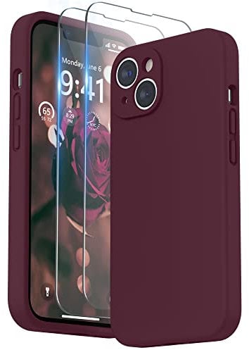 SURPHY Coque Silicone Liquide Compatible avec iPhone 14 6,1 Pouces, Protection Individuelle pour Chaque Objectif Épaissie Silicone Premium Etui pour iPhone 14 6,1, Prune