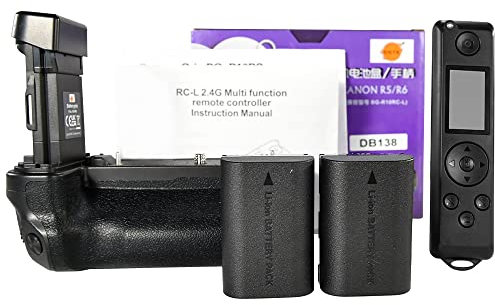 DSTE BG-R10 Poignée d'alimentation compatible avec appareil photo Canon EOS R5, R5C, R6 Télécommande infrarouge intégrée + 2 batteries LP-E6N