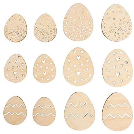 Rayher Holz-Streuteile Osterei, 12 Stück, 3 + 4 cm, sortiert, Holz natur, FSC zertifiziert, Tischdeko, Tischstreuer, Streudeko Ostern, Osterdekoration, 46691505