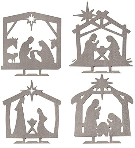 Jomewory Krippe Tischschild 4 Stück Tischschild Edelstahl Krippe Dekor Weihnachts-Tischdekorationen Yard-Schilder Tafelaufsätze für den Innen- und Außenbereich